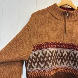 Vintage Waliki Mens Geometric Grandpa Alpaca 1/4 Zip Sweater Size M Preppy Comfy